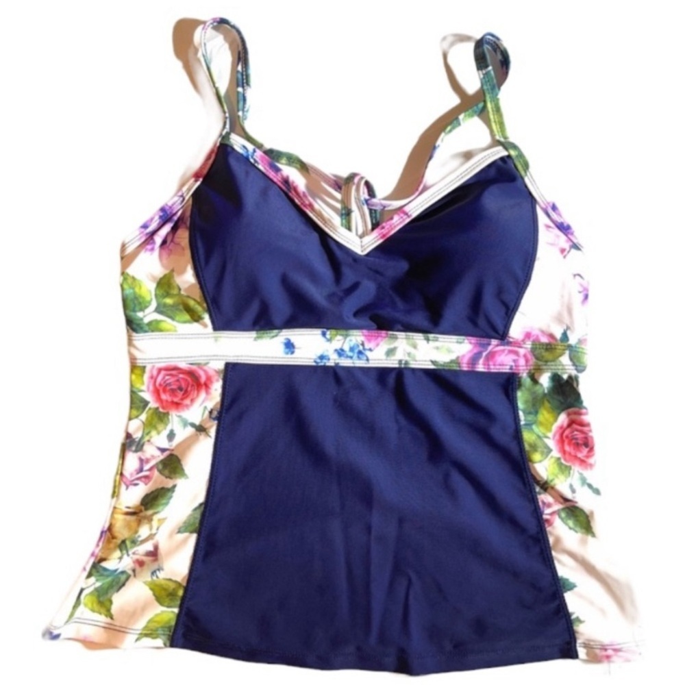 Marina West navy and‎ floral color block Tankini Top UPF 50 Modest